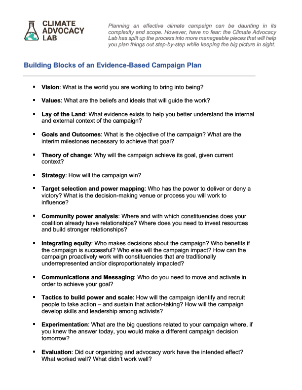 Building Blocks of an Evidence-Based Campaign Plan