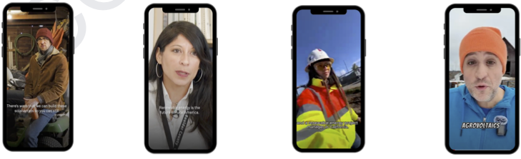 Image of 4 phone screens side by side, displaying images of people